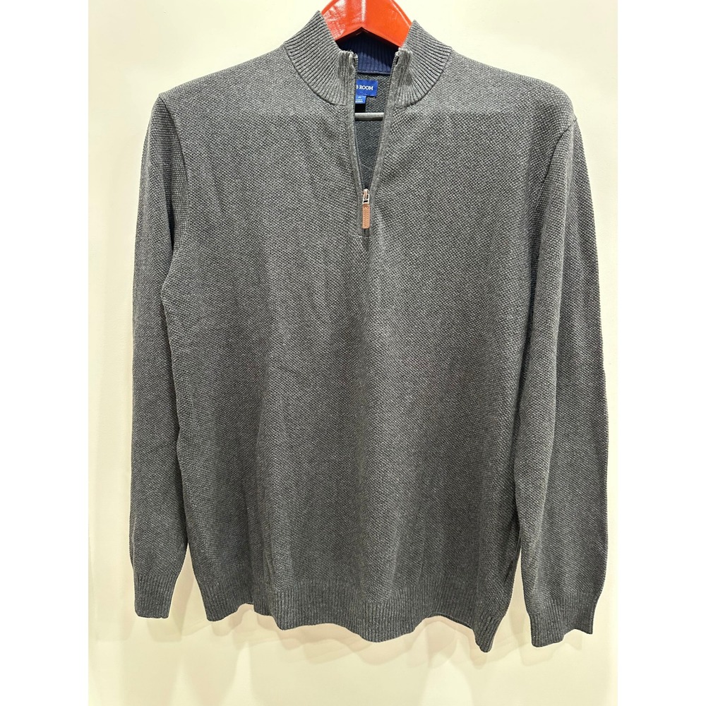 Club Room Mens XL Gray Textured Cotton Quarter Zip Mock Neck Sweater Charcoal